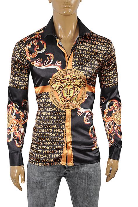 black and gold versace button up shirt|Versace formal shirts.